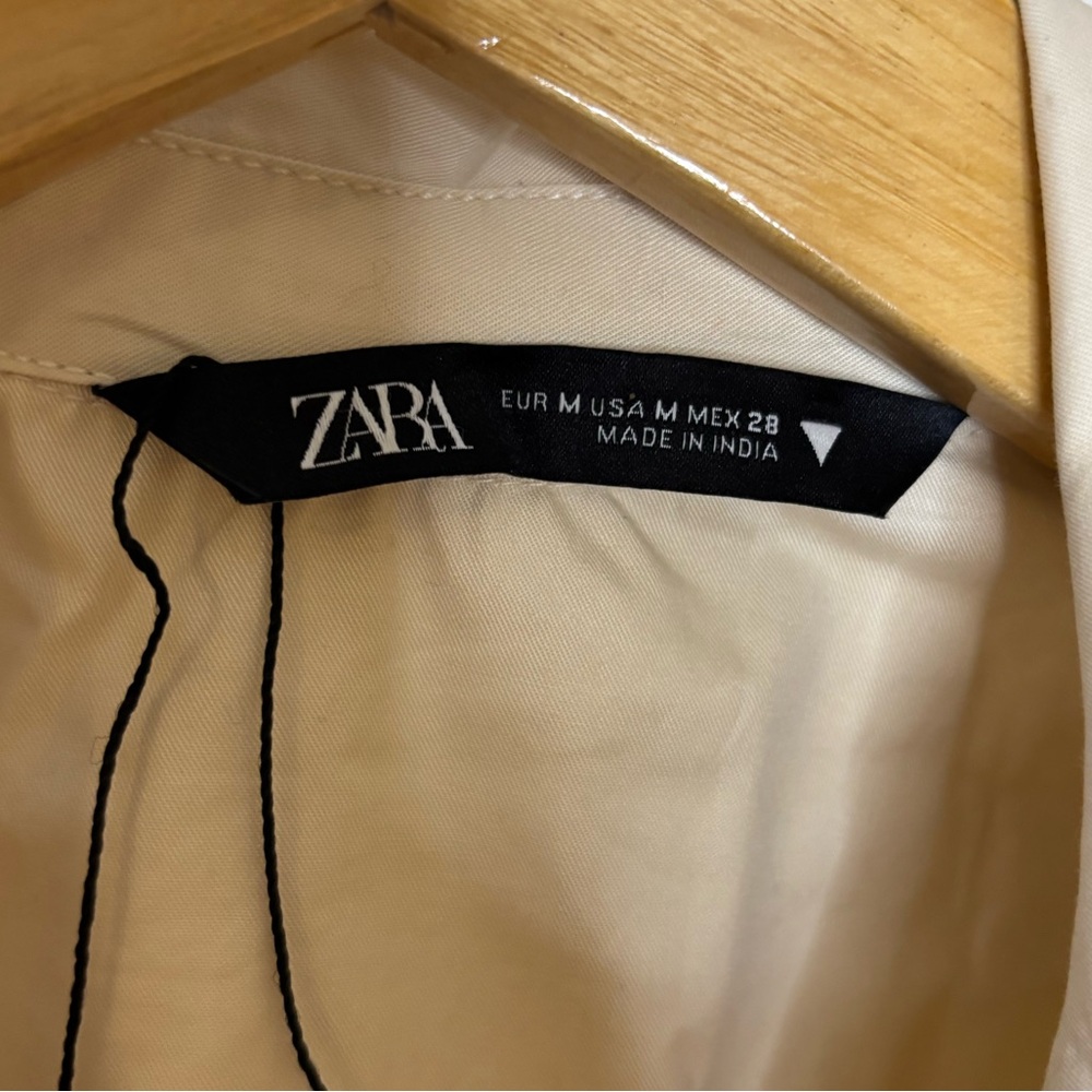 ZARA NWOT Women's Beige Cotton Cargo Utility Wide Leg Zip Jumpsuit - Picture 4 of 14